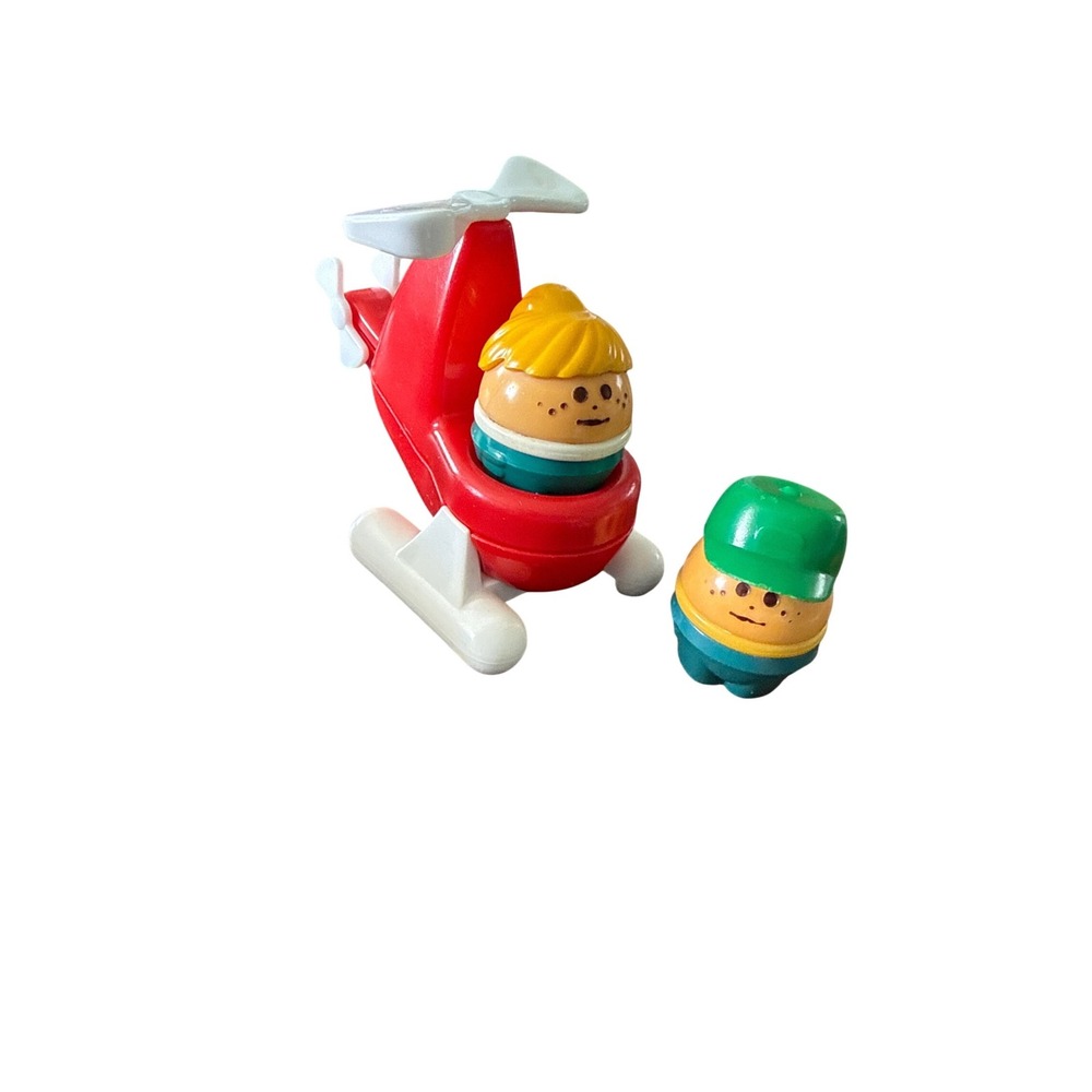 Vintage Fisher Price Little People Red Helicopter with 2 Figures 1970s 1980s Toy